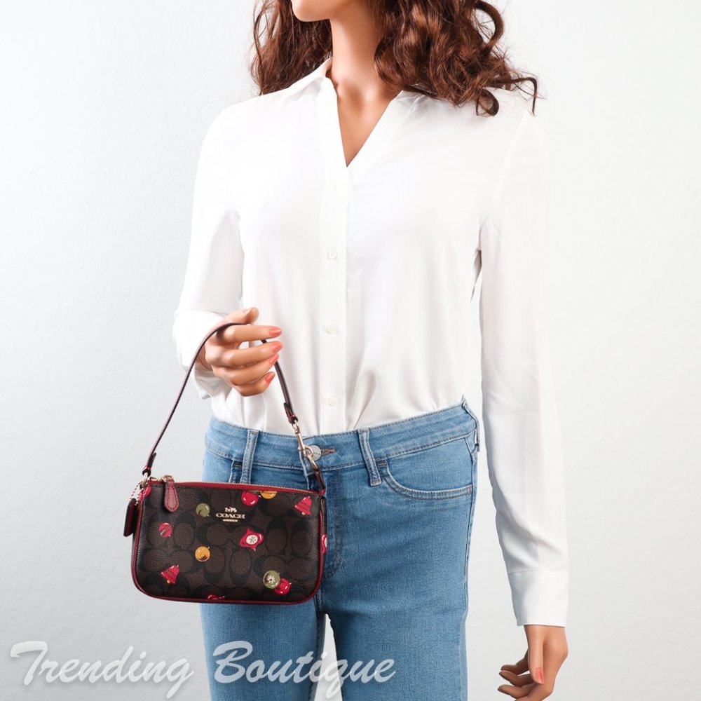 NWT Coach C7403 Nolita 19 in Signature Canvas with Ornament Print Brown Black - Picture 3 of 12